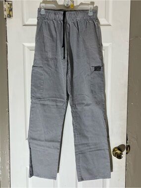Chef Code Houndstooth Chef Pants Cargo Pockets Elastic Waist Mens M